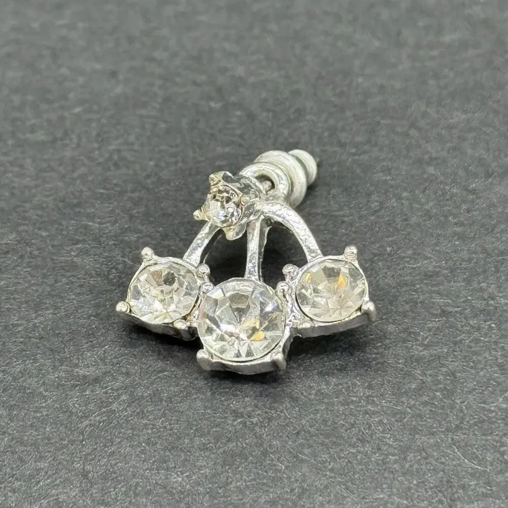 Vintage Silver-Tone Clear Rhinestone Triple Droplet Fan Post Earrings Set